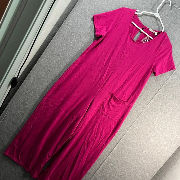 LOGO Lounge by Lori Goldstein Regular French Terry Jumpsuit Berry X-Small - Picture 1 of 12